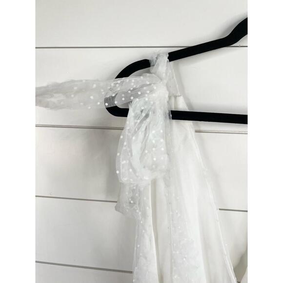 JUST ME White Lace Sleeveless Deep V-Neck Tiered Midi Dress Size L Open Back - Picture 6 of 16